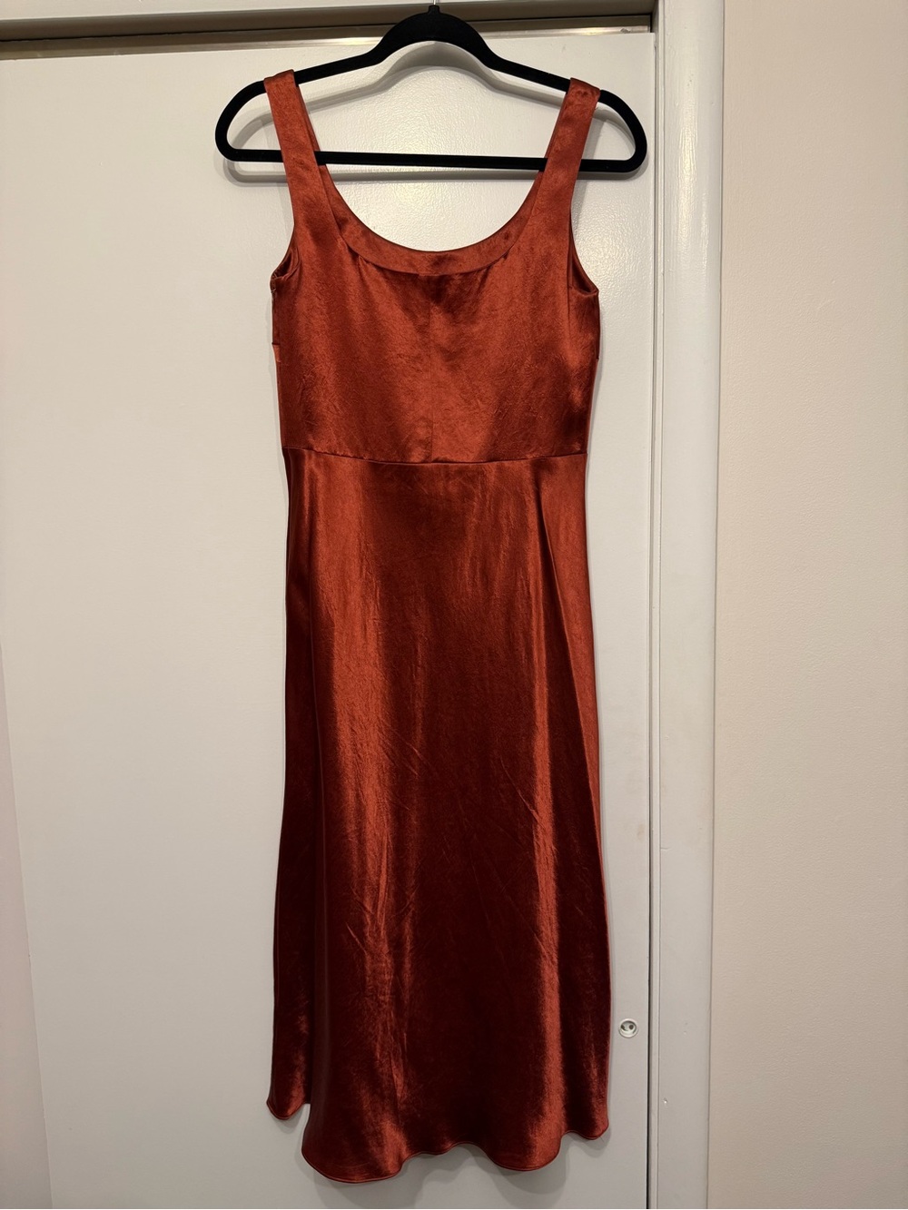 Vince Rust Satin Slip Midi Dress